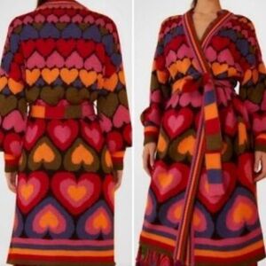 Farm Rio, Colorful Heart Patterned Wrap cardigan size large